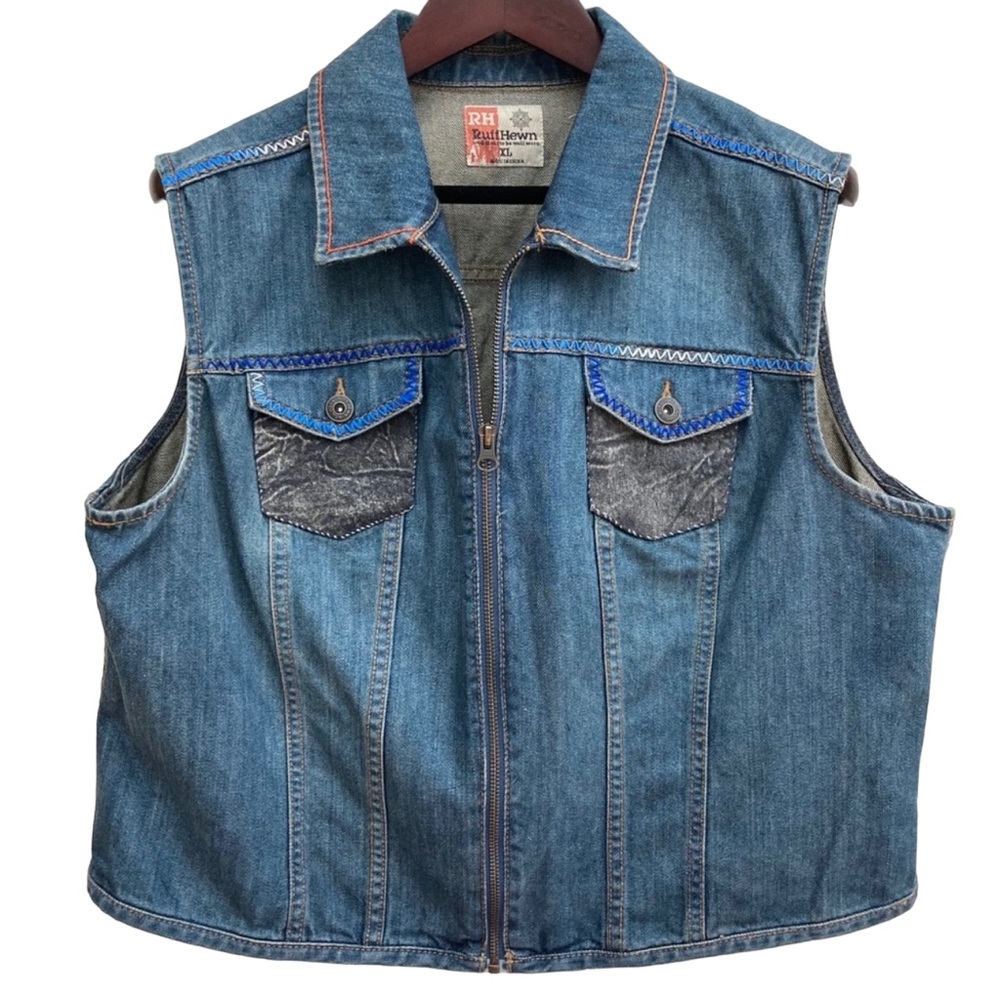 Embroidered Ruff Hewn Jean Vest XL